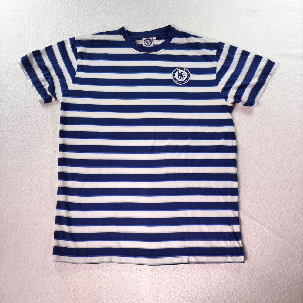 Chelsea FC Official Licensed Striped T-Shirt Men's Medium Blue White Soccer